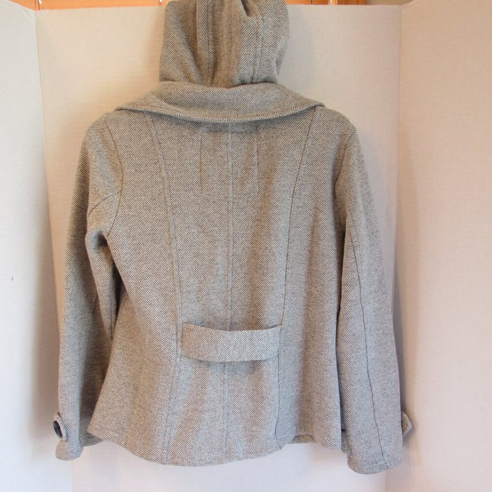 Sebby Gray Striped Hooded Button Double Breasted Pea Coat Size S - Picture 2 of 5